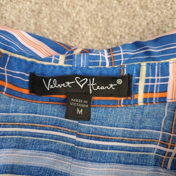 Revolve Velvet Heart Plaid Raw Hem Boho Cowgirl Western Button Up Shirt M - Picture 3 of 7
